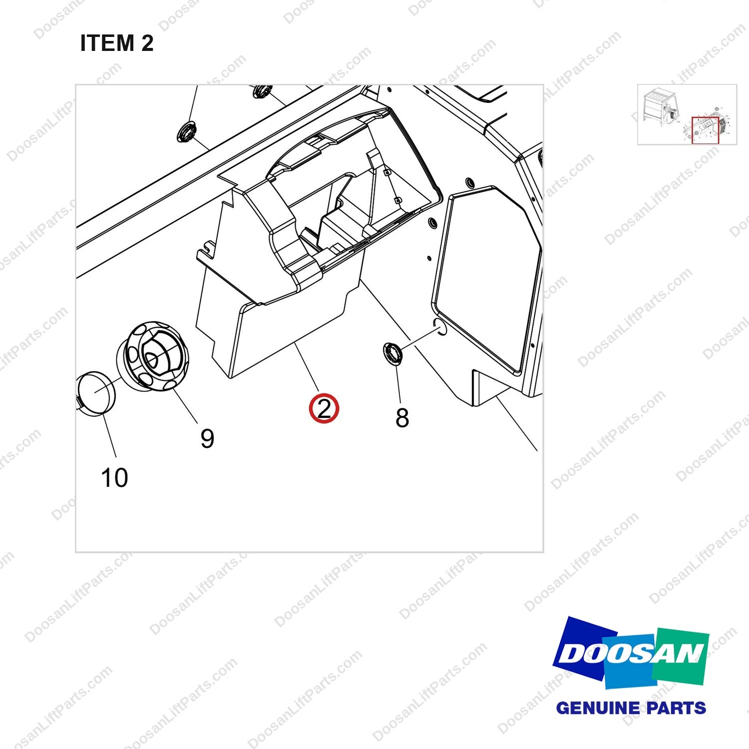 300605-00554 HEATER GP;NEWOPC 2TON - parts diagram, item 2 shown - genuine Doosan / Bobcat forklift part