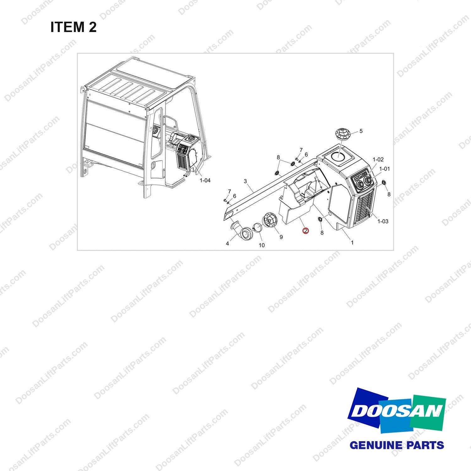 300605-00554 HEATER GP;NEWOPC 2TON - full parts diagram, item 2 marked - genuine Doosan / Bobcat forklift part