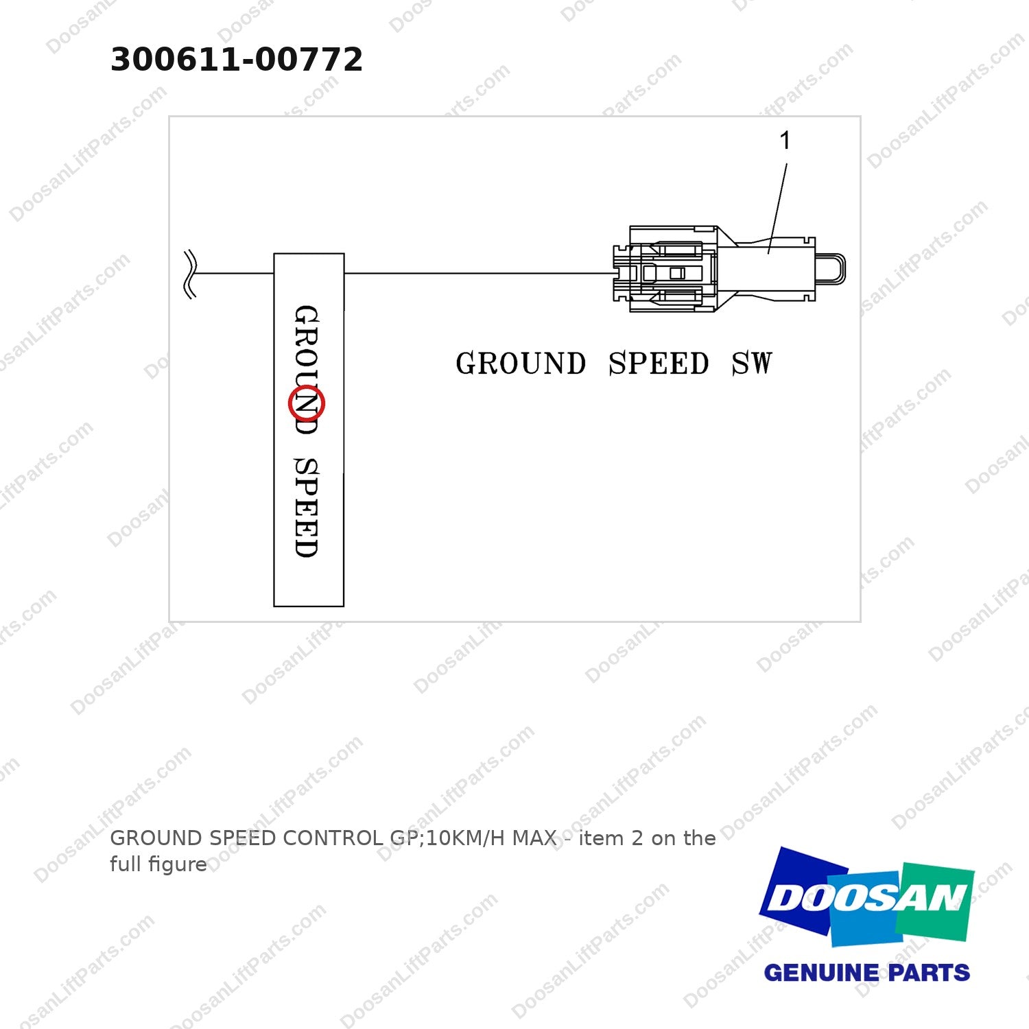 300611-00772 GROUND SPEED CONTROL GP;10KM/H MAX - full parts diagram, item 2 marked - genuine Doosan / Bobcat forklift part