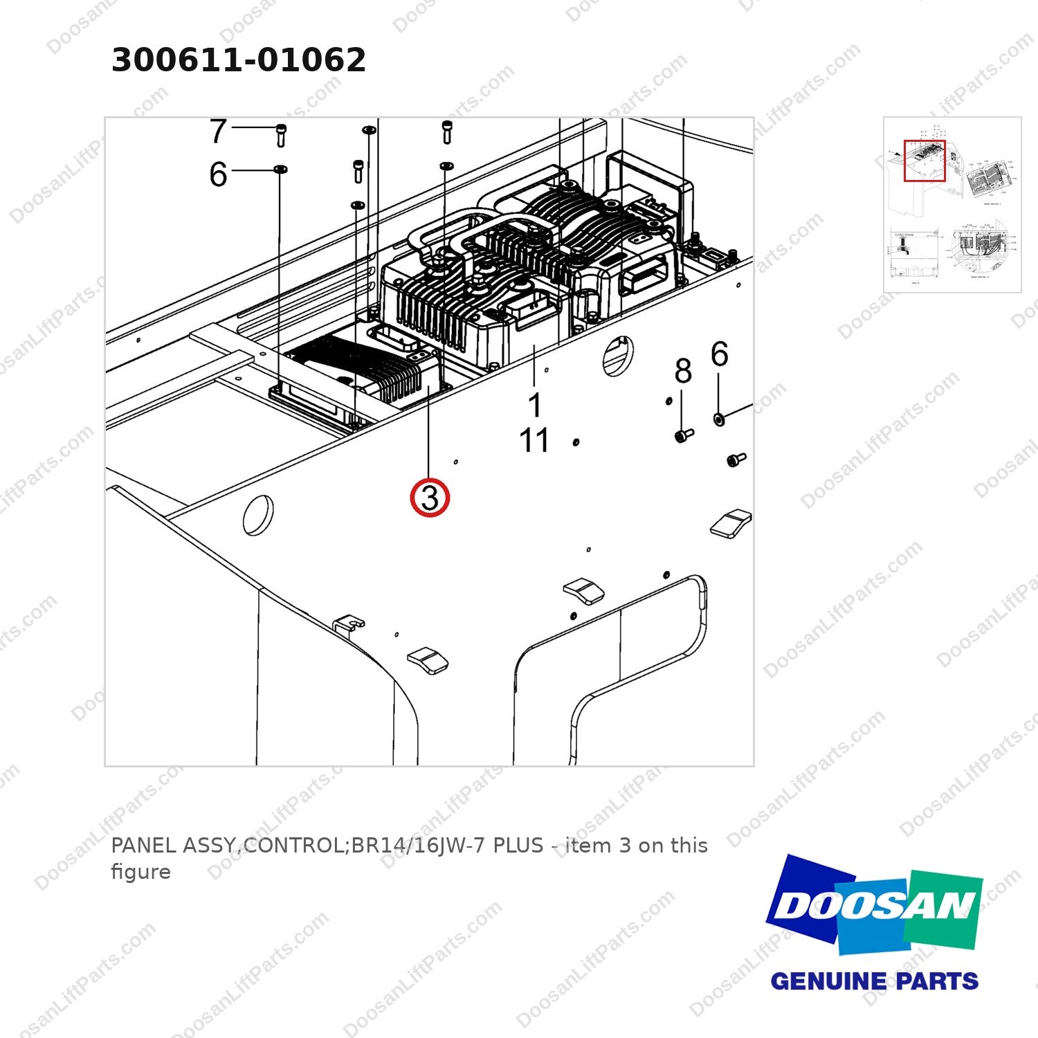 300611-01062 PANEL ASSY,CONTROL;BR14/16JW-7 PLUS - parts diagram, item 3 shown - genuine Doosan / Bobcat forklift part