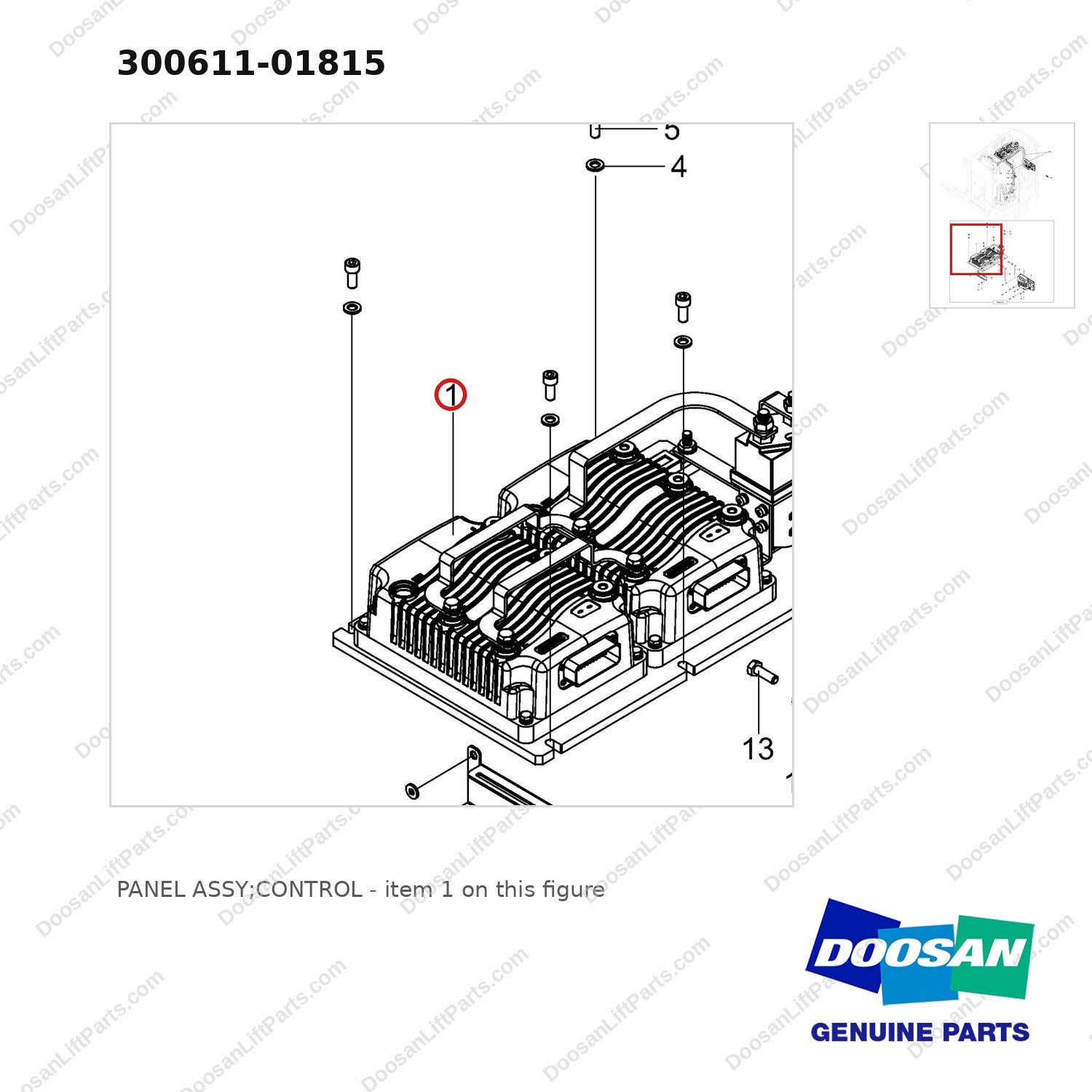 300611-01815 PANEL ASSY;CONTROL - parts diagram, item 1 shown - genuine Doosan / Bobcat forklift part