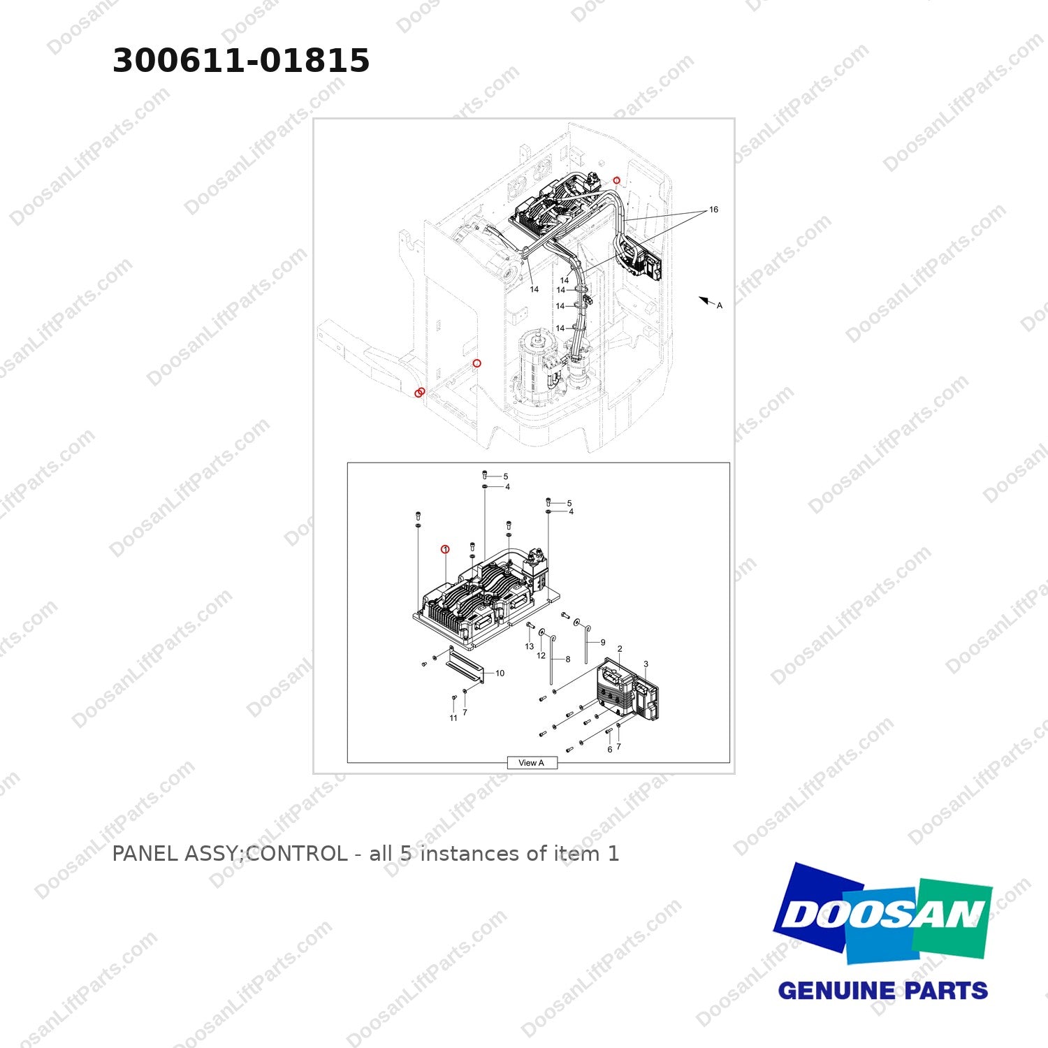300611-01815 PANEL ASSY;CONTROL - full parts diagram, item 1 marked - genuine Doosan / Bobcat forklift part