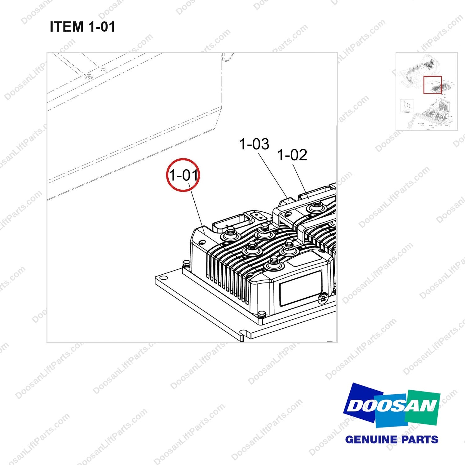 300611-02119 PANEL,CONTROL;B16/20X-7 PLUS - parts diagram, item 1-01 shown - genuine Doosan / Bobcat forklift part