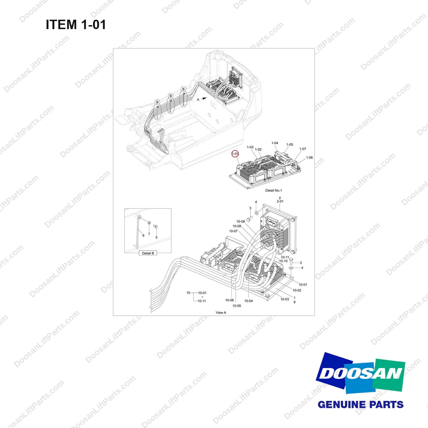 300611-02119 PANEL,CONTROL;B16/20X-7 PLUS - full parts diagram, item 1-01 marked - genuine Doosan / Bobcat forklift part