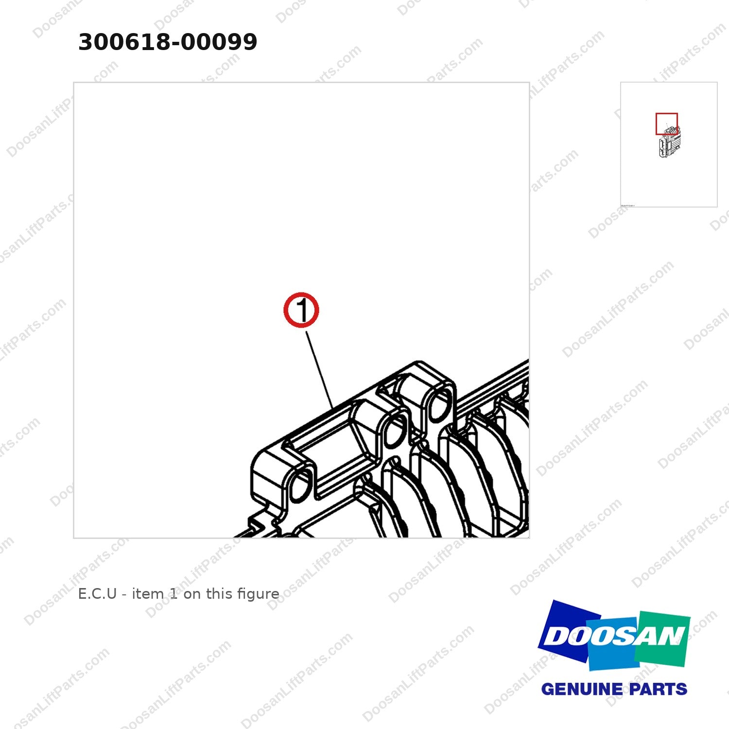 300618-00099 E.C.U - parts diagram, item 1 shown - genuine Doosan / Bobcat forklift part