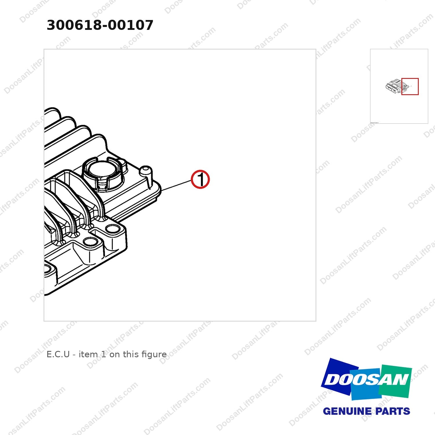 300618-00107 E.C.U - parts diagram, item 1 shown - genuine Doosan / Bobcat forklift part