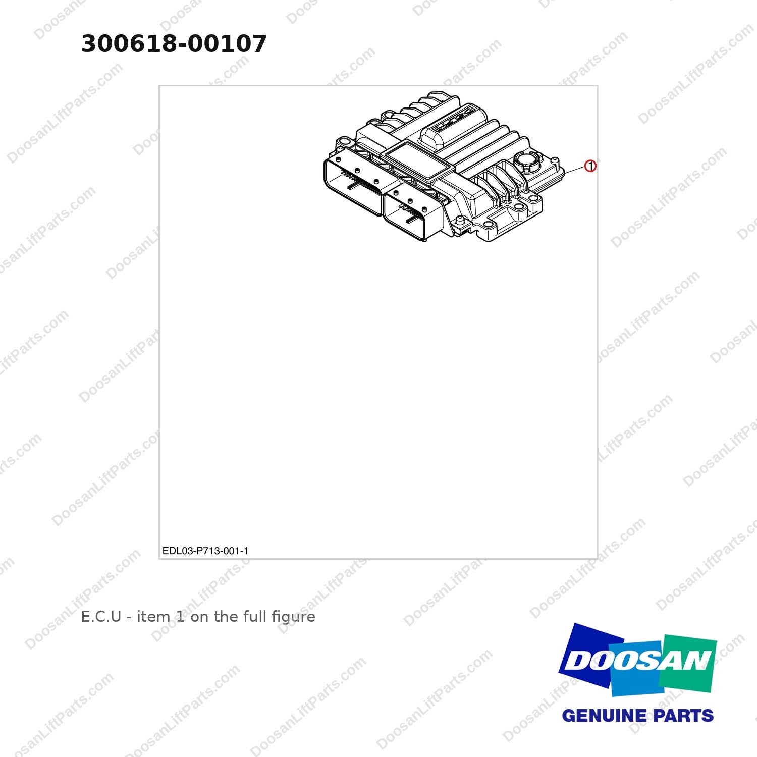 300618-00107 E.C.U - full parts diagram, item 1 marked - genuine Doosan / Bobcat forklift part