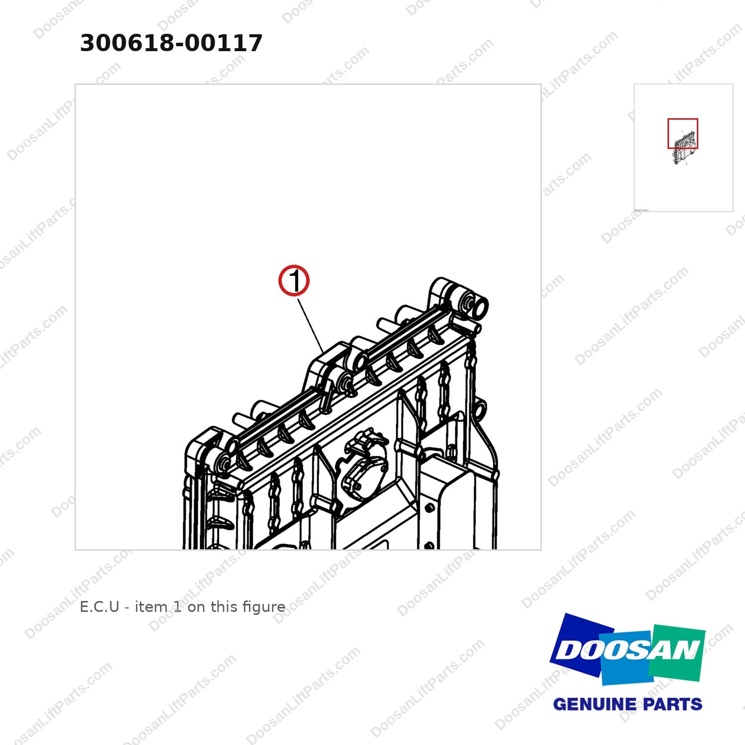 300618-00117 E.C.U - parts diagram, item 1 shown - genuine Doosan / Bobcat forklift part