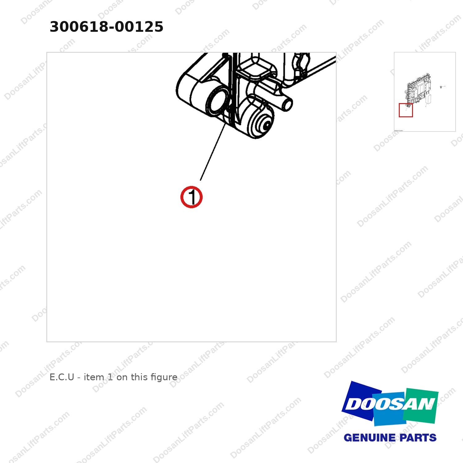 300618-00125 E.C.U - parts diagram, item 1 shown - genuine Doosan / Bobcat forklift part