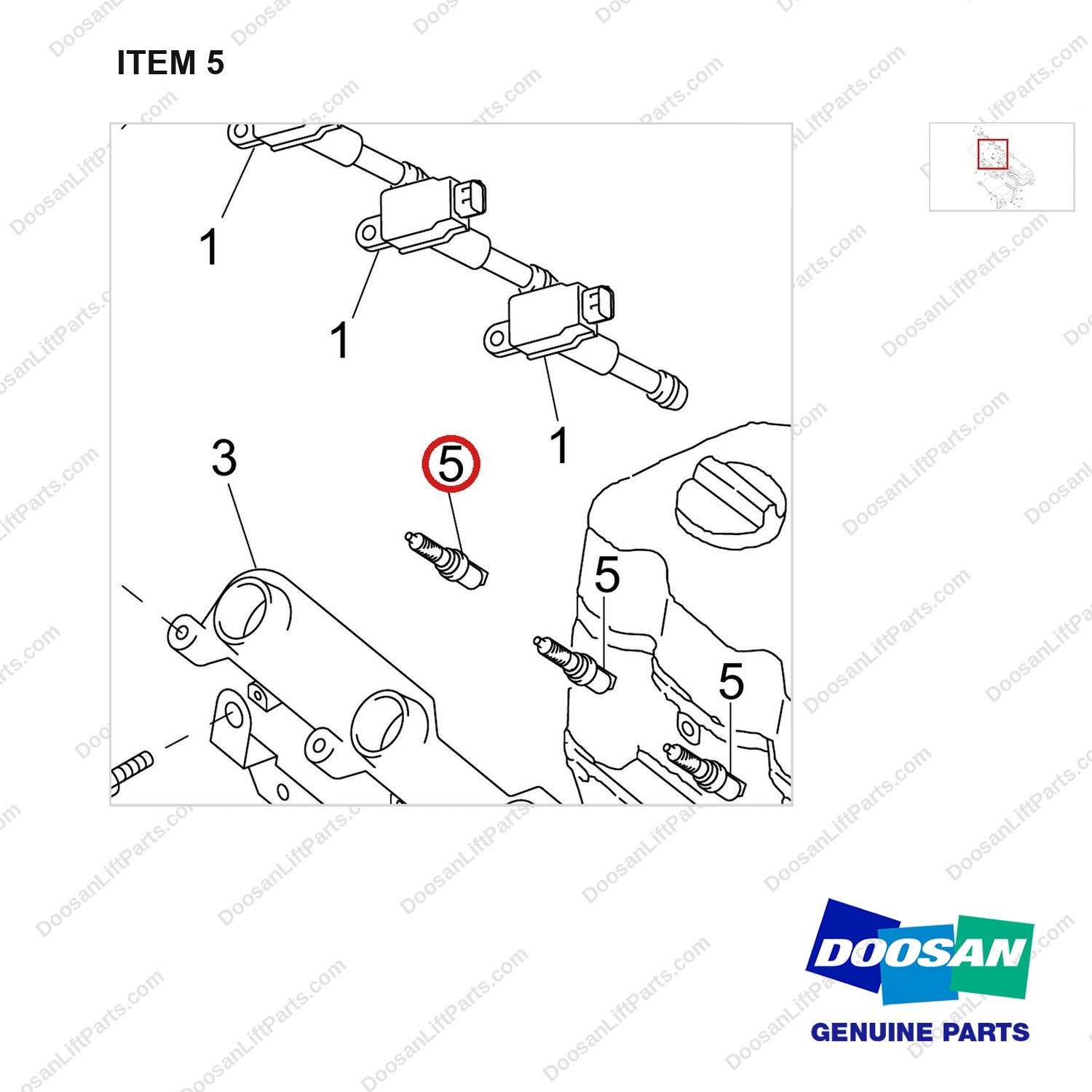 300622-00029 COIL;24V - parts diagram, item 5 shown - genuine Doosan / Bobcat forklift part