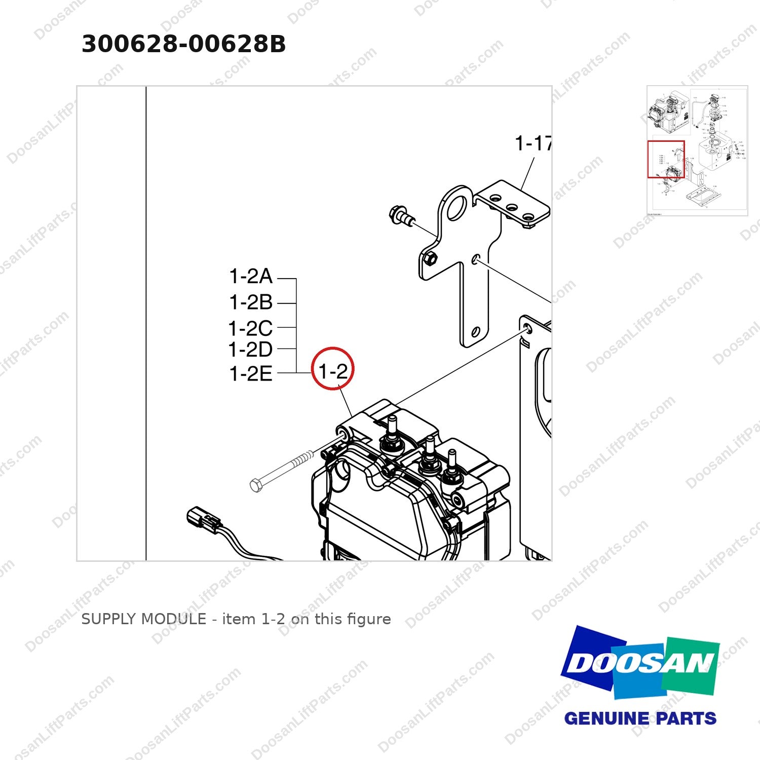 300628-00628B SUPPLY MODULE - parts diagram, item 1-2 shown - genuine Doosan / Bobcat forklift part