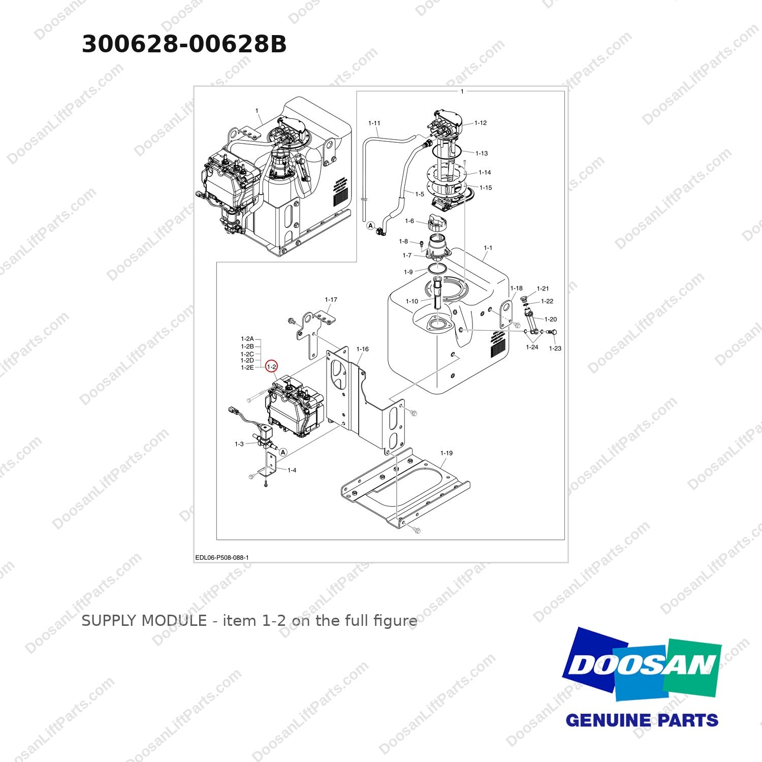 300628-00628B SUPPLY MODULE - full parts diagram, item 1-2 marked - genuine Doosan / Bobcat forklift part