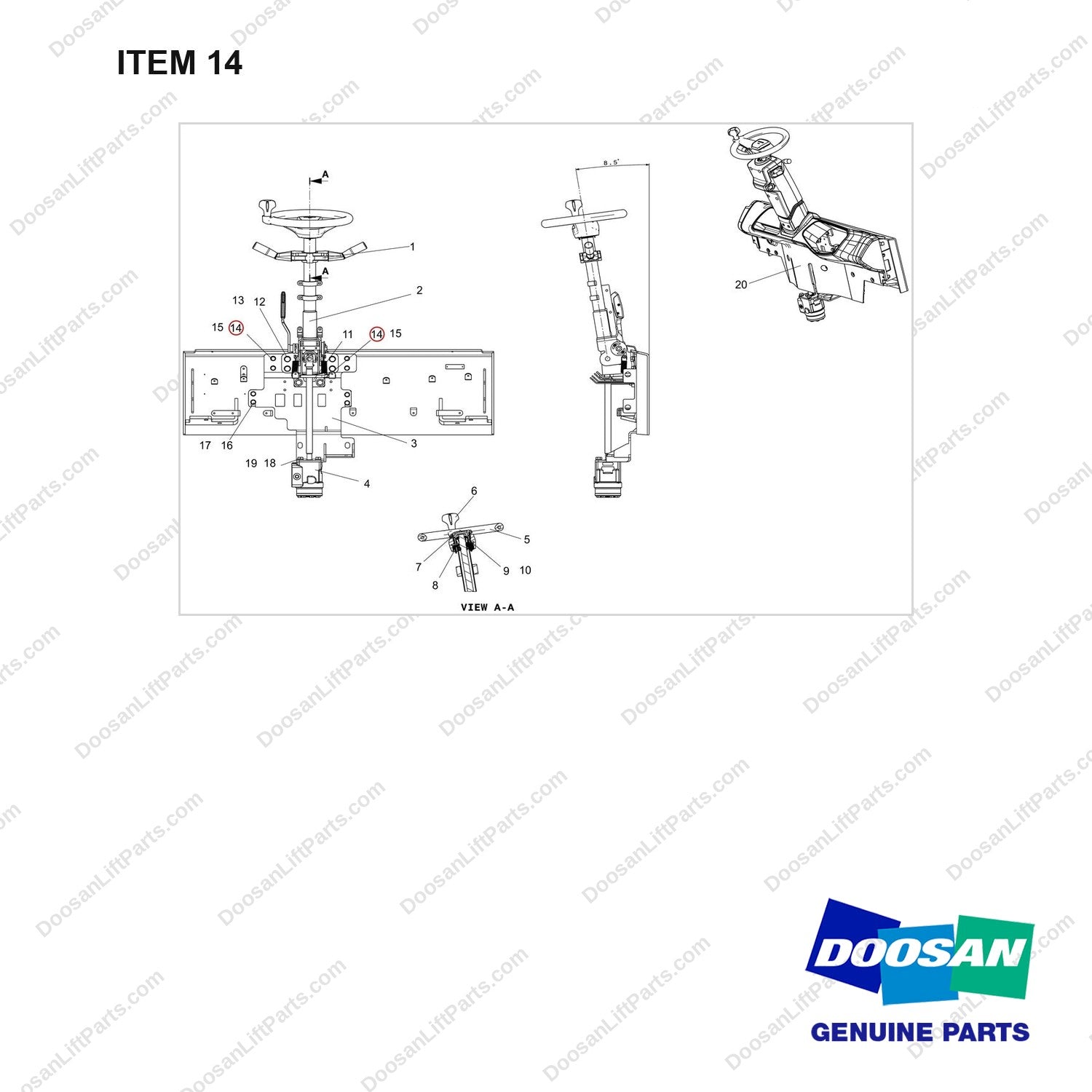 300711-00500 CONTROLLER GROUP;STEERING,NXS,JD PT,BOBC - full parts diagram, item 14 marked - genuine Doosan / Bobcat forklift part