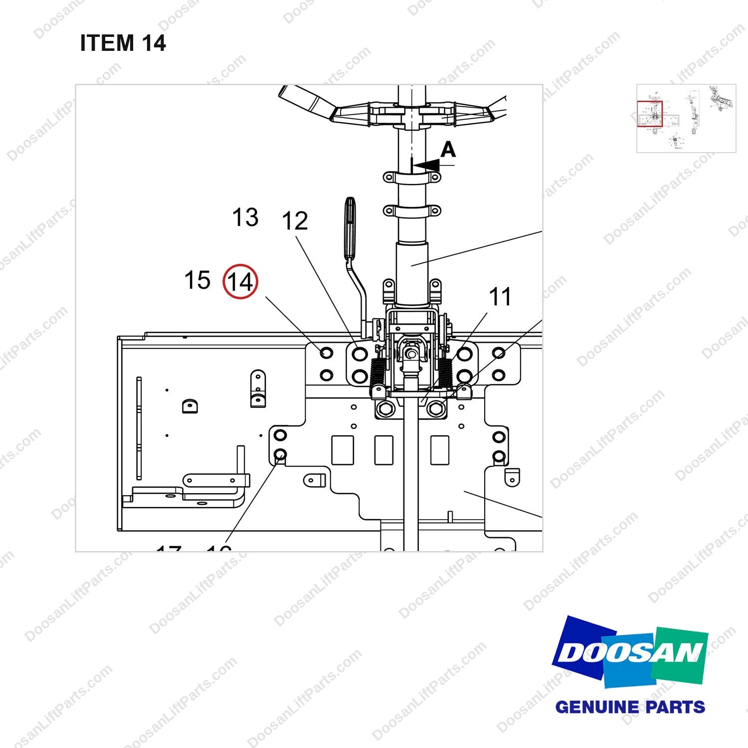 300711-00500 CONTROLLER GROUP;STEERING,NXS,JD PT,BOBC - parts diagram, item 14 shown - genuine Doosan / Bobcat forklift part