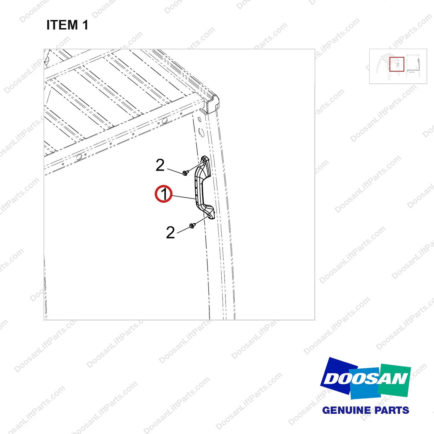 300726-00072 REAR GRAB BAR - parts diagram, item 1 shown - genuine Doosan / Bobcat forklift part