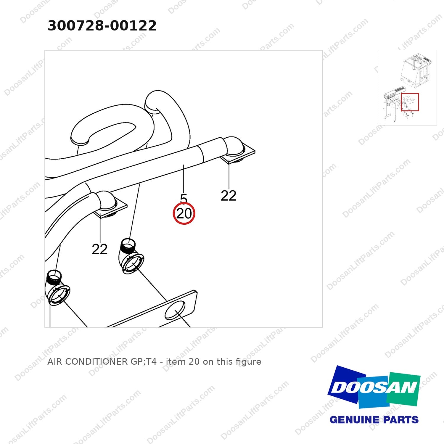 300728-00122 AIR CONDITIONER GP;T4 - parts diagram, item 20 shown - genuine Doosan / Bobcat forklift part