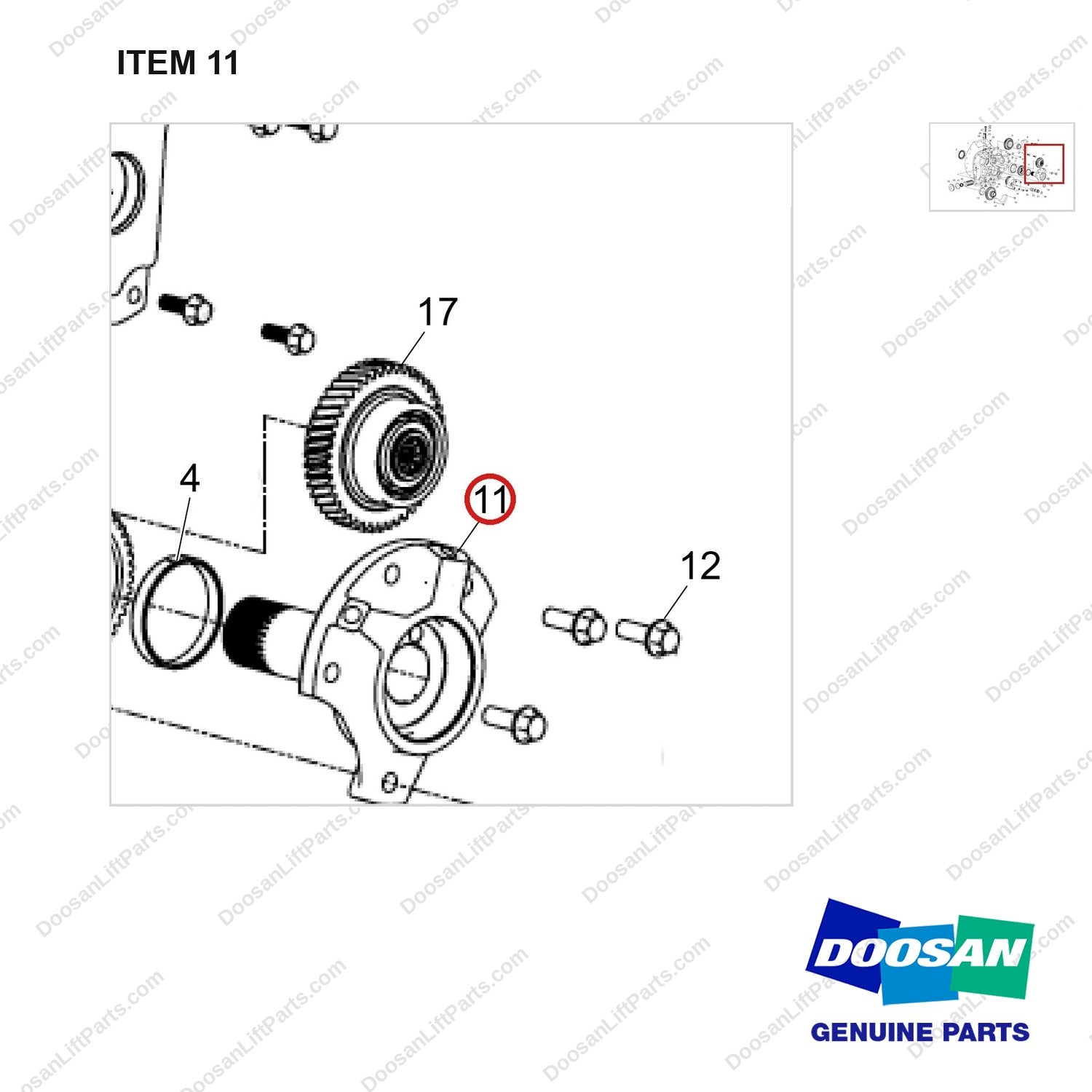 300736-00119 HOUSING ASSY;T/C HOUSING - parts diagram, item 11 shown - genuine Doosan / Bobcat forklift part