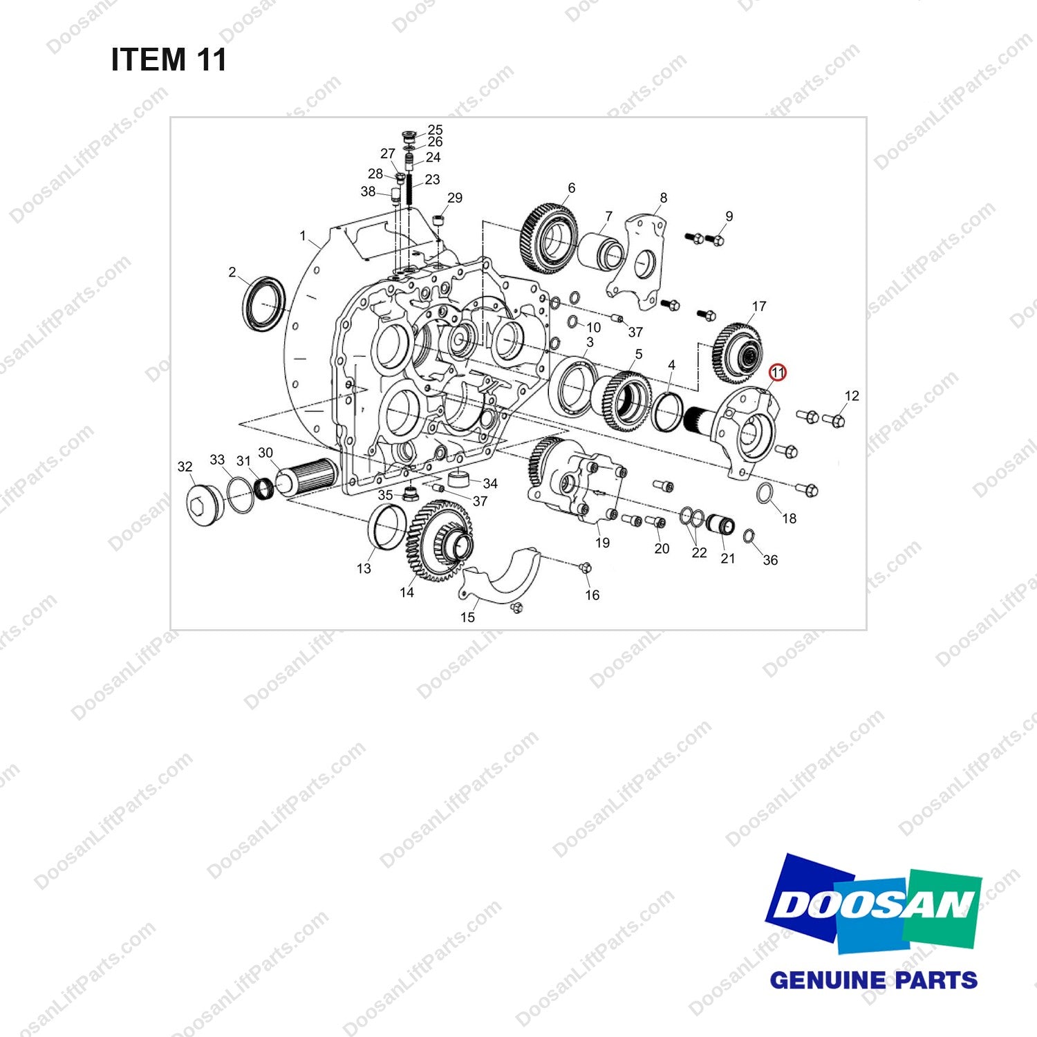 300736-00119 HOUSING ASSY;T/C HOUSING - full parts diagram, item 11 marked - genuine Doosan / Bobcat forklift part
