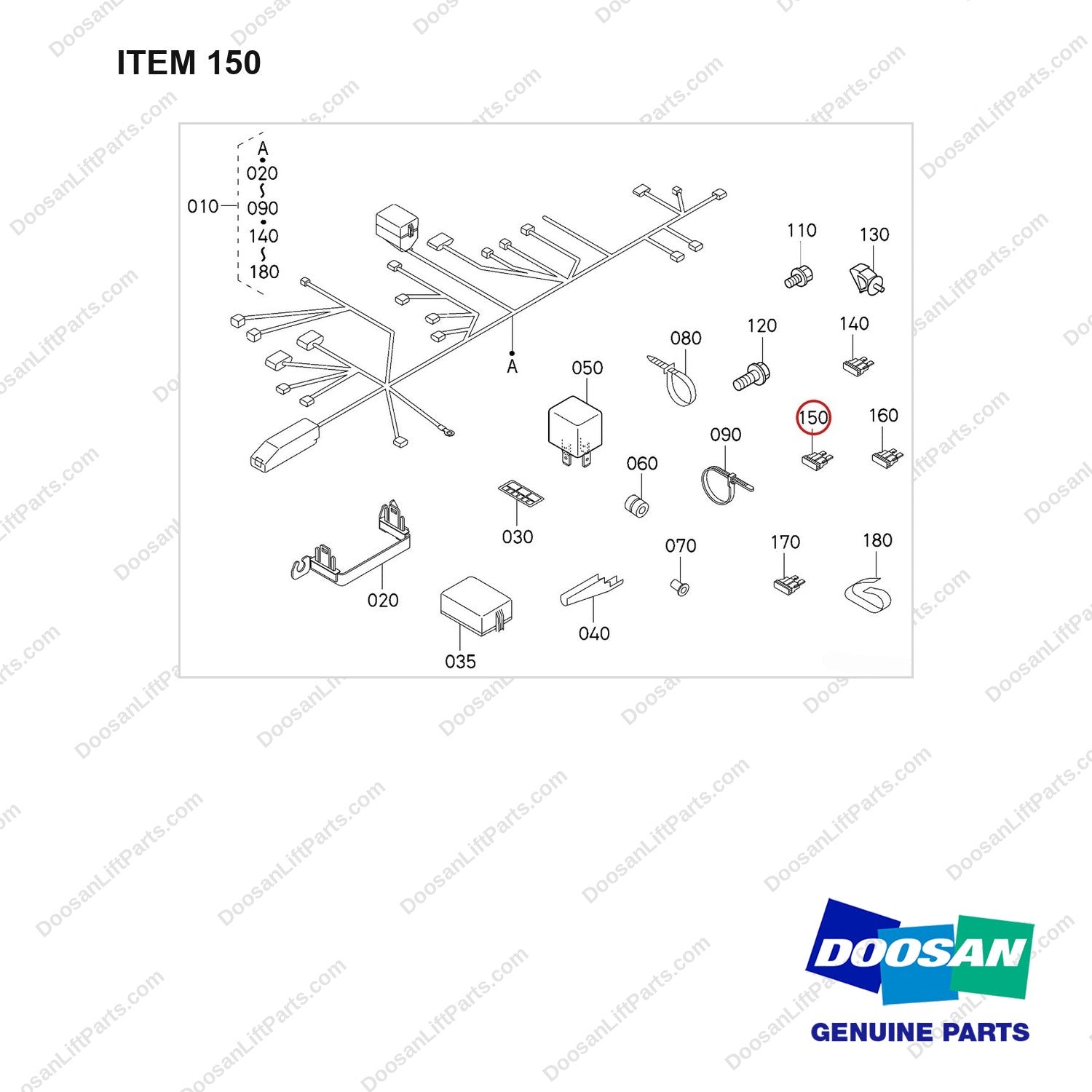 300803-00547 WIRE GROUP,LP-NC/T3 - full parts diagram, item 150 marked - genuine Doosan / Bobcat forklift part