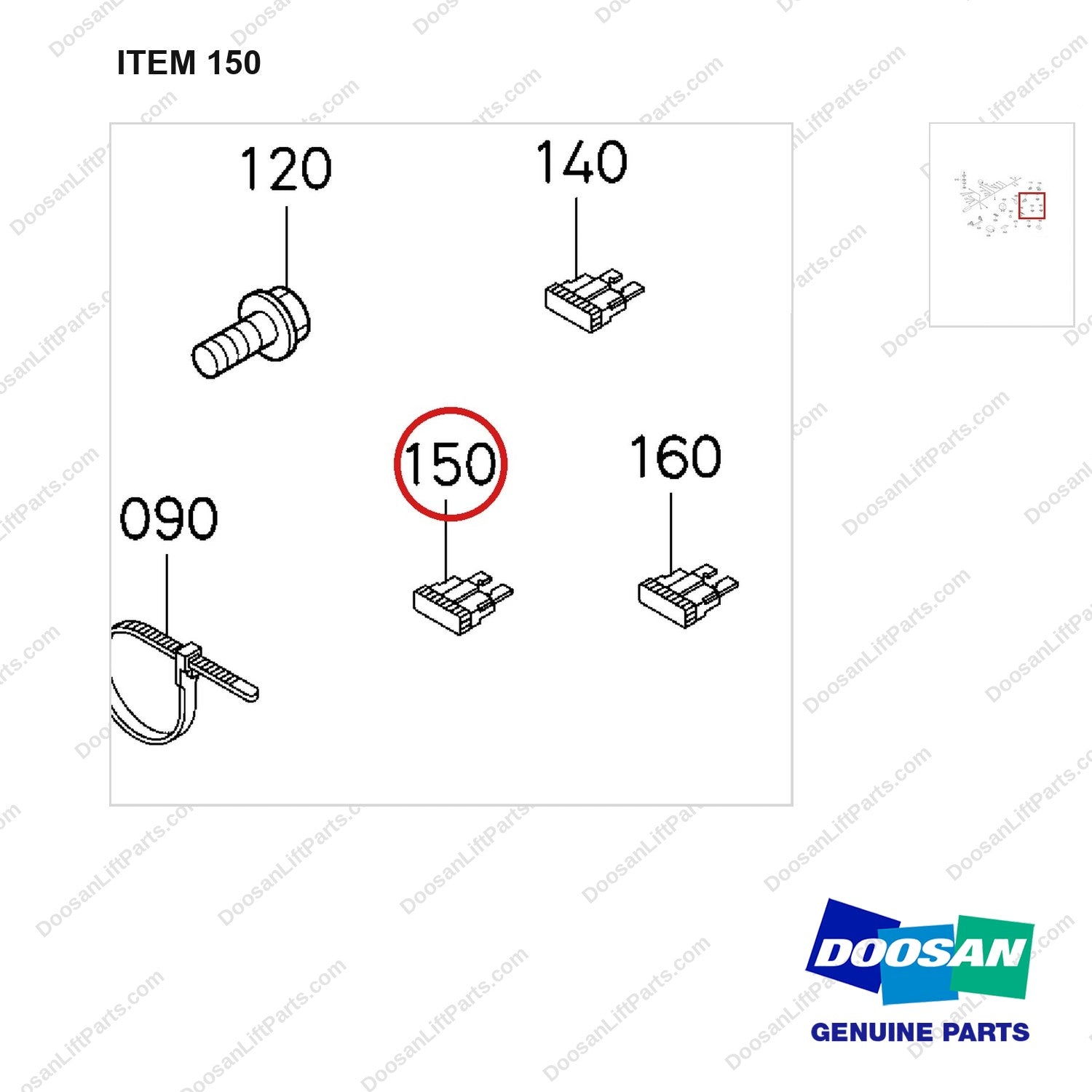 300803-00547 WIRE GROUP,LP-NC/T3 - parts diagram, item 150 shown - genuine Doosan / Bobcat forklift part