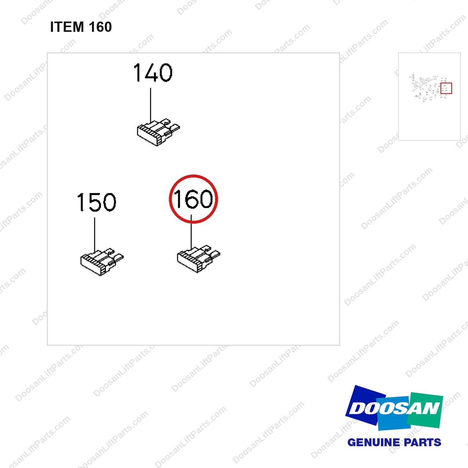 300803-00548 WIRE GROUP,LP-NC/T3 - parts diagram, item 160 shown - genuine Doosan / Bobcat forklift part