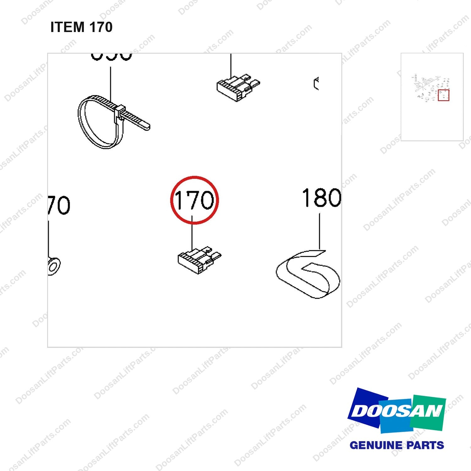 300803-00549 WIRE GROUP,LP-NC/T3 - parts diagram, item 170 shown - genuine Doosan / Bobcat forklift part
