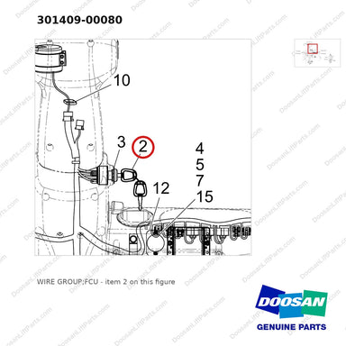 301409-00080 WIRE GROUP;FCU - parts diagram, item 2 shown - genuine Doosan / Bobcat forklift part