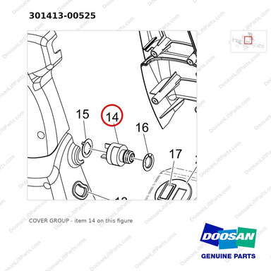301413-00525 COVER GROUP - parts diagram, item 14 shown - genuine Doosan / Bobcat forklift part