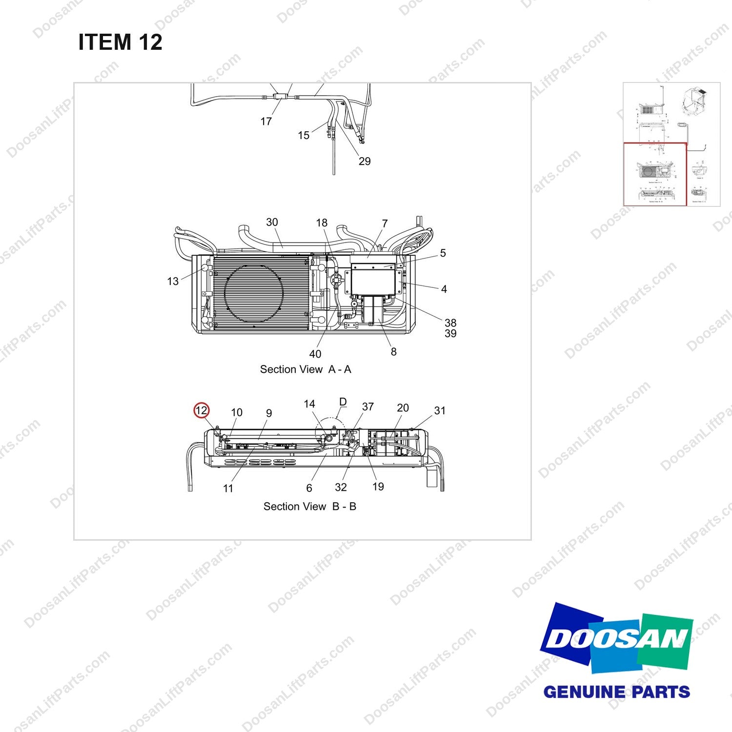 301413-00527 CONDITIONER ASSY,AIR;D160S-9 - parts diagram, item 12 shown - genuine Doosan / Bobcat forklift part