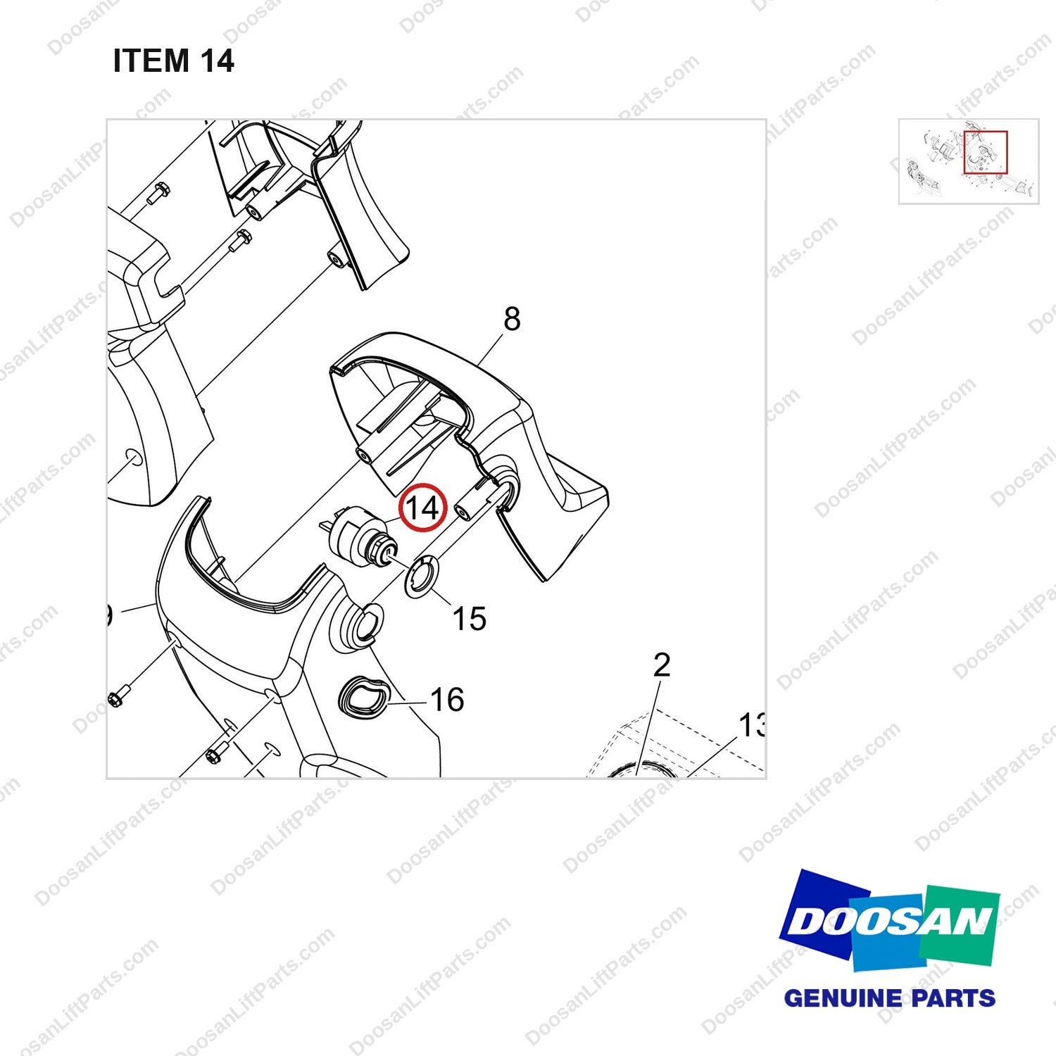 301413-00536 COVER GROUP;FCU,BOBCAT - parts diagram, item 14 shown - genuine Doosan / Bobcat forklift part