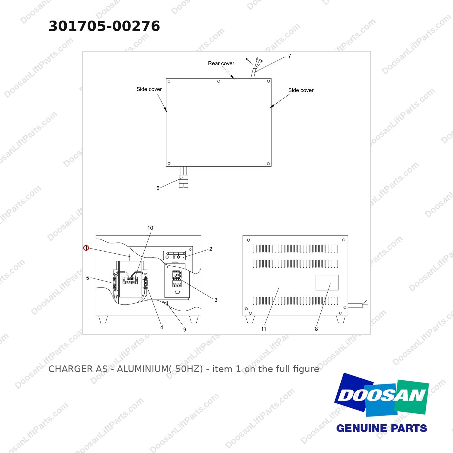 301705-00276 CHARGER AS - ALUMINIUM( 50HZ) - full parts diagram, item 1 marked - genuine Doosan / Bobcat forklift part