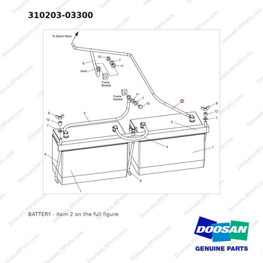 310203-03300 BATTERY - full parts diagram, item 2 marked - genuine Doosan / Bobcat forklift part