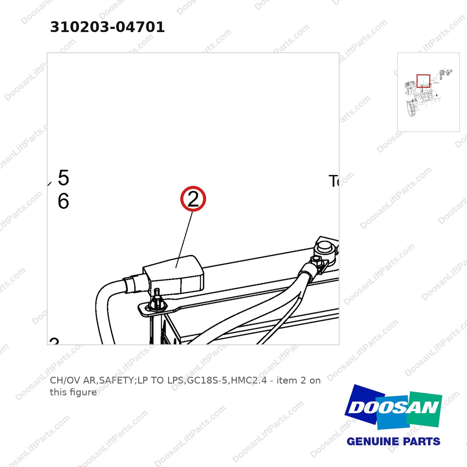 310203-04701 CH/OV AR,SAFETY;LP TO LPS,GC18S-5,HMC2.4 - parts diagram, item 2 shown - genuine Doosan / Bobcat forklift part