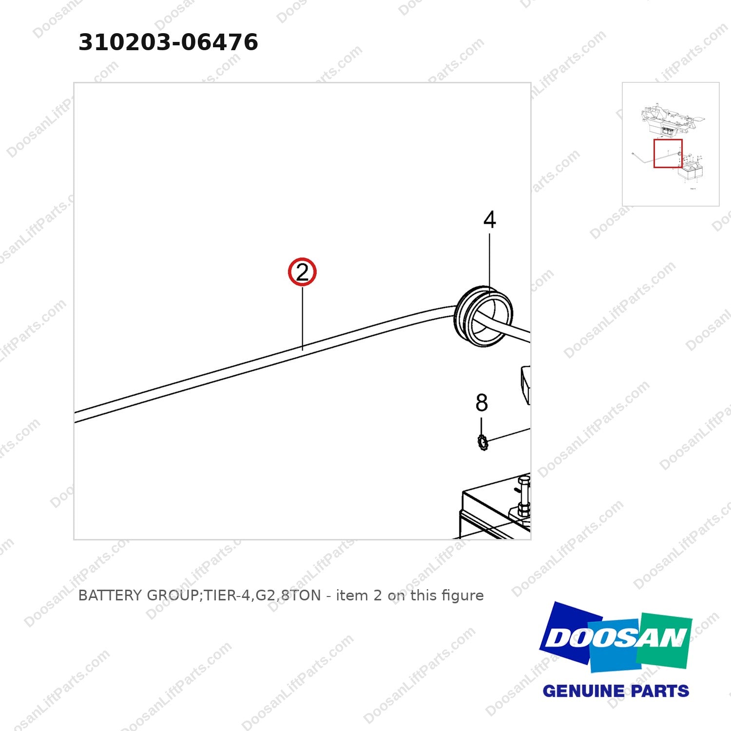 310203-06476 BATTERY GROUP;TIER-4,G2,8TON - parts diagram, item 2 shown - genuine Doosan / Bobcat forklift part