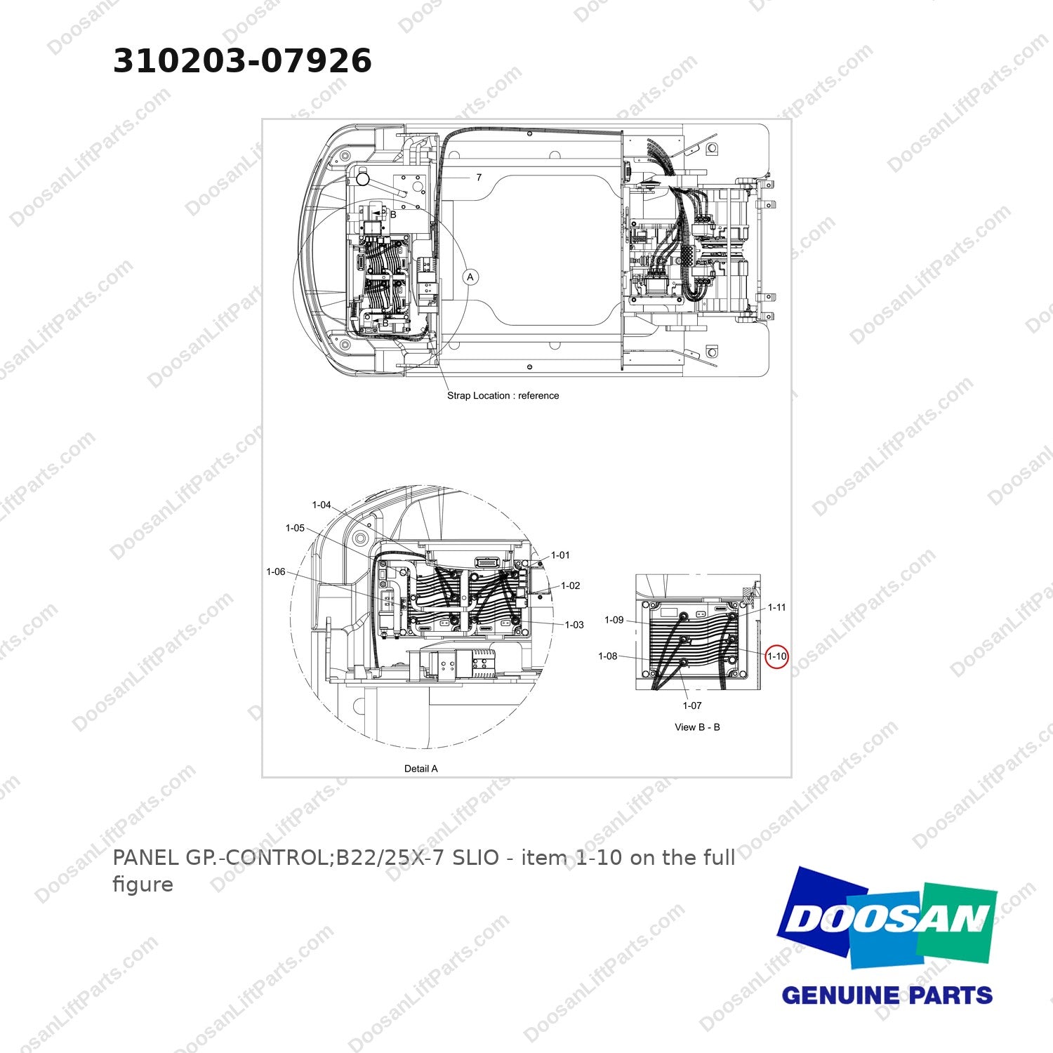 310203-07926 PANEL GP.-CONTROL;B22/25X-7 SLIO - full parts diagram, item 1-10 marked - genuine Doosan / Bobcat forklift part