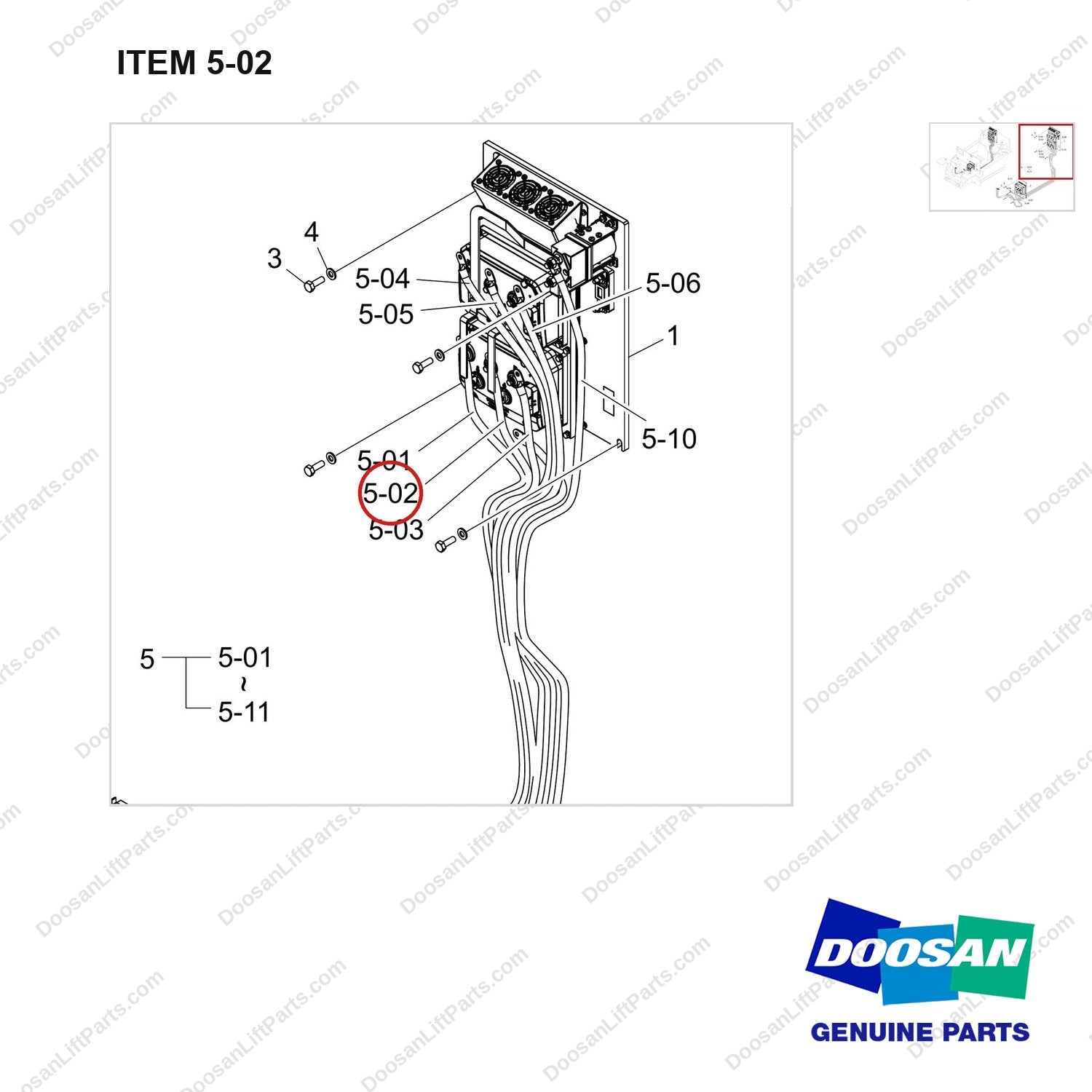 310203-11504 PANEL,CONTROL;B40/50X-7,F/S - parts diagram, item 5-02 shown - genuine Doosan / Bobcat forklift part