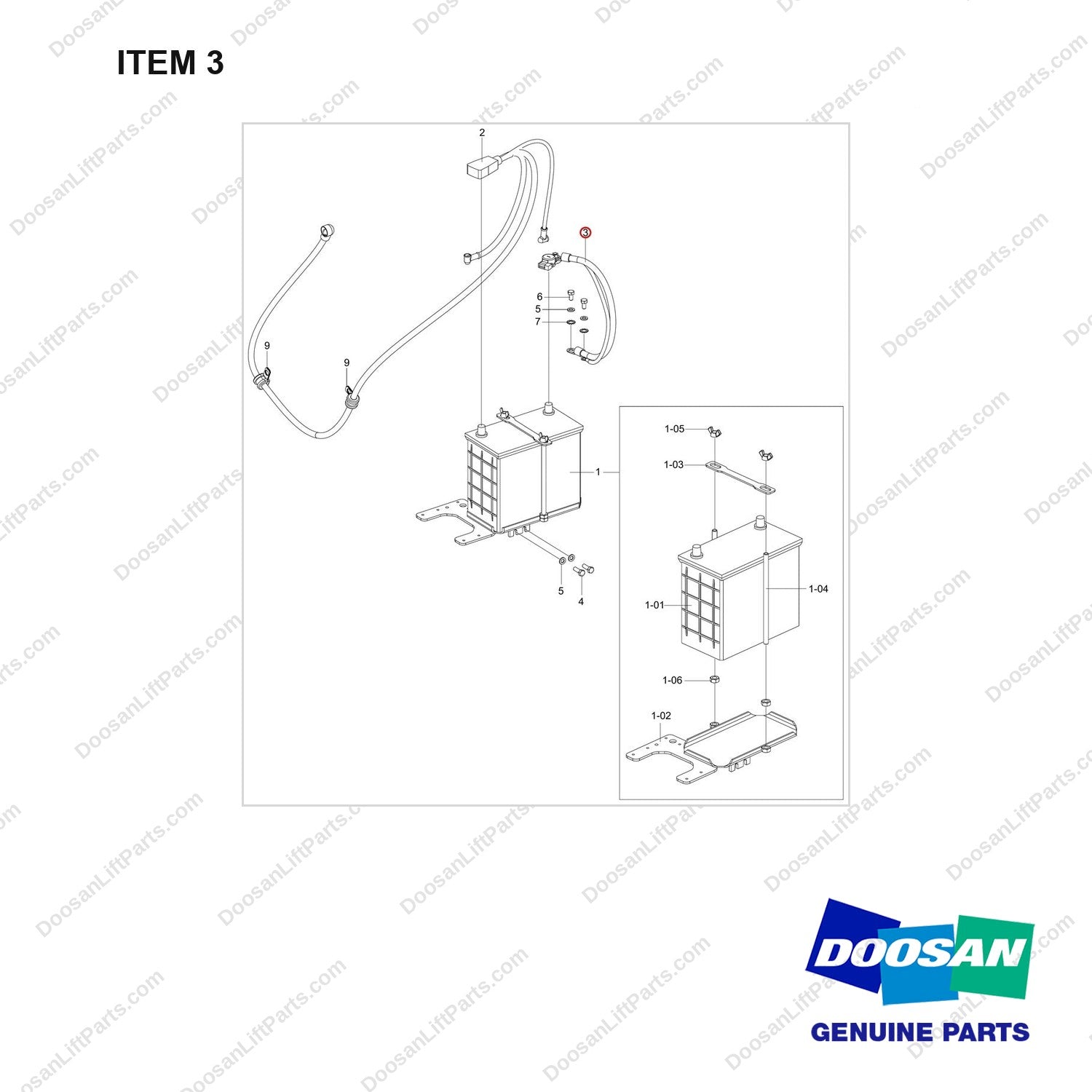 310203-11644 BATTERY GROUP - full parts diagram, item 3 marked - genuine Doosan / Bobcat forklift part