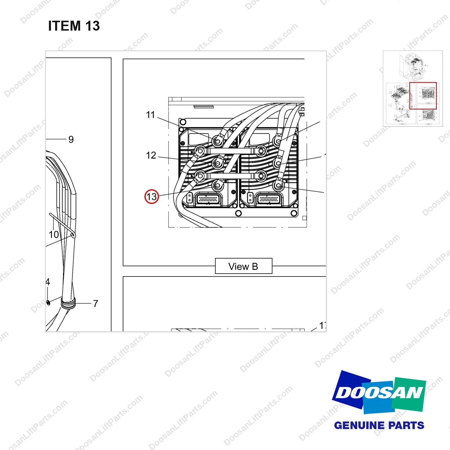 310203-11684 PANEL ASSY,CONTROL - parts diagram, item 13 shown - genuine Doosan / Bobcat forklift part