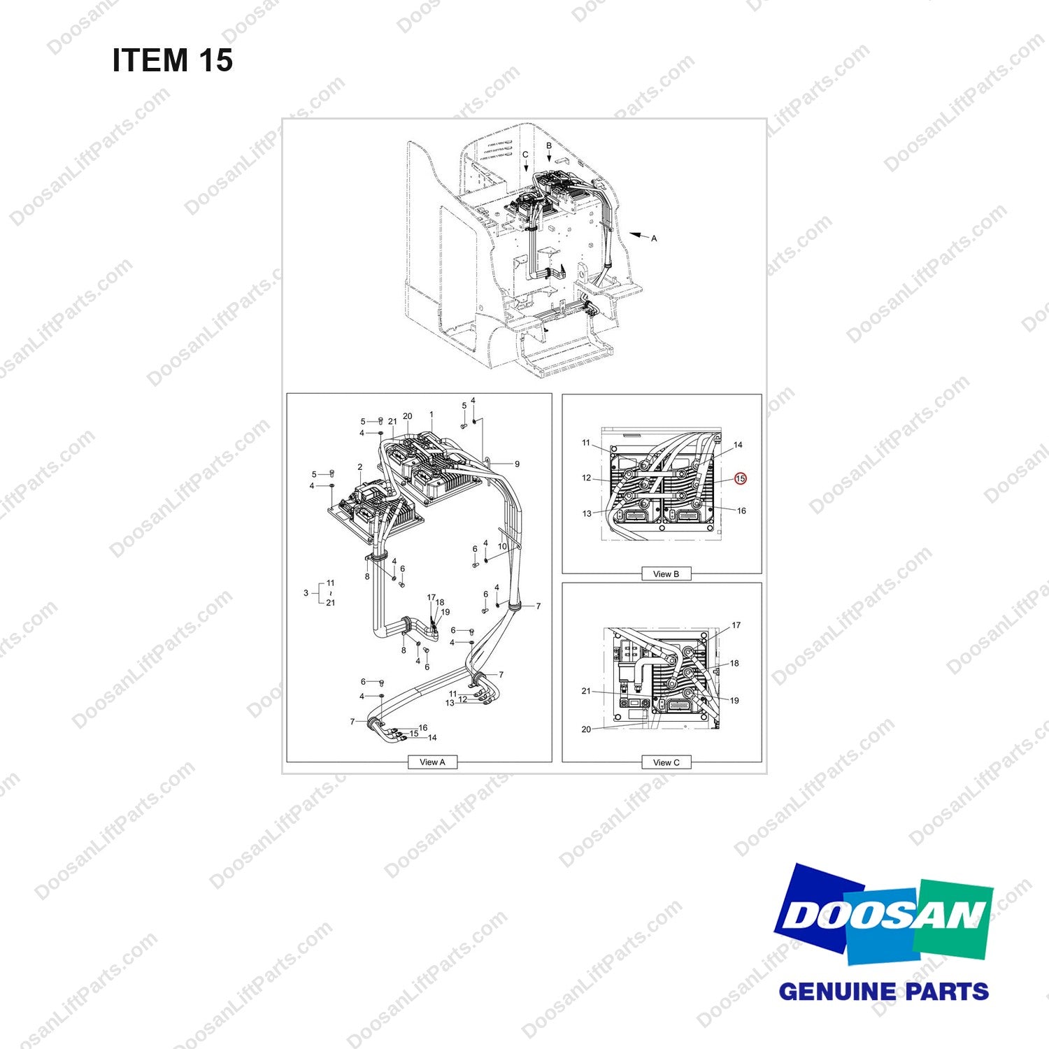 310203-11686 PANEL ASSY,CONTROL - full parts diagram, item 15 marked - genuine Doosan / Bobcat forklift part
