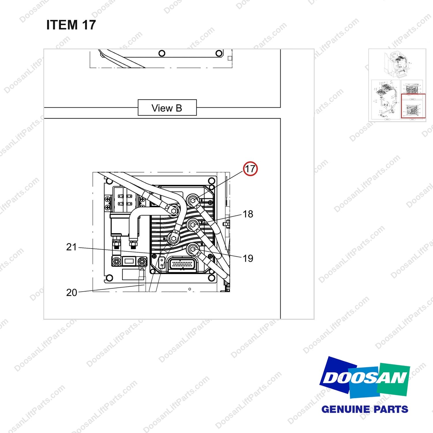 310203-11688 PANEL ASSY,CONTROL - parts diagram, item 17 shown - genuine Doosan / Bobcat forklift part