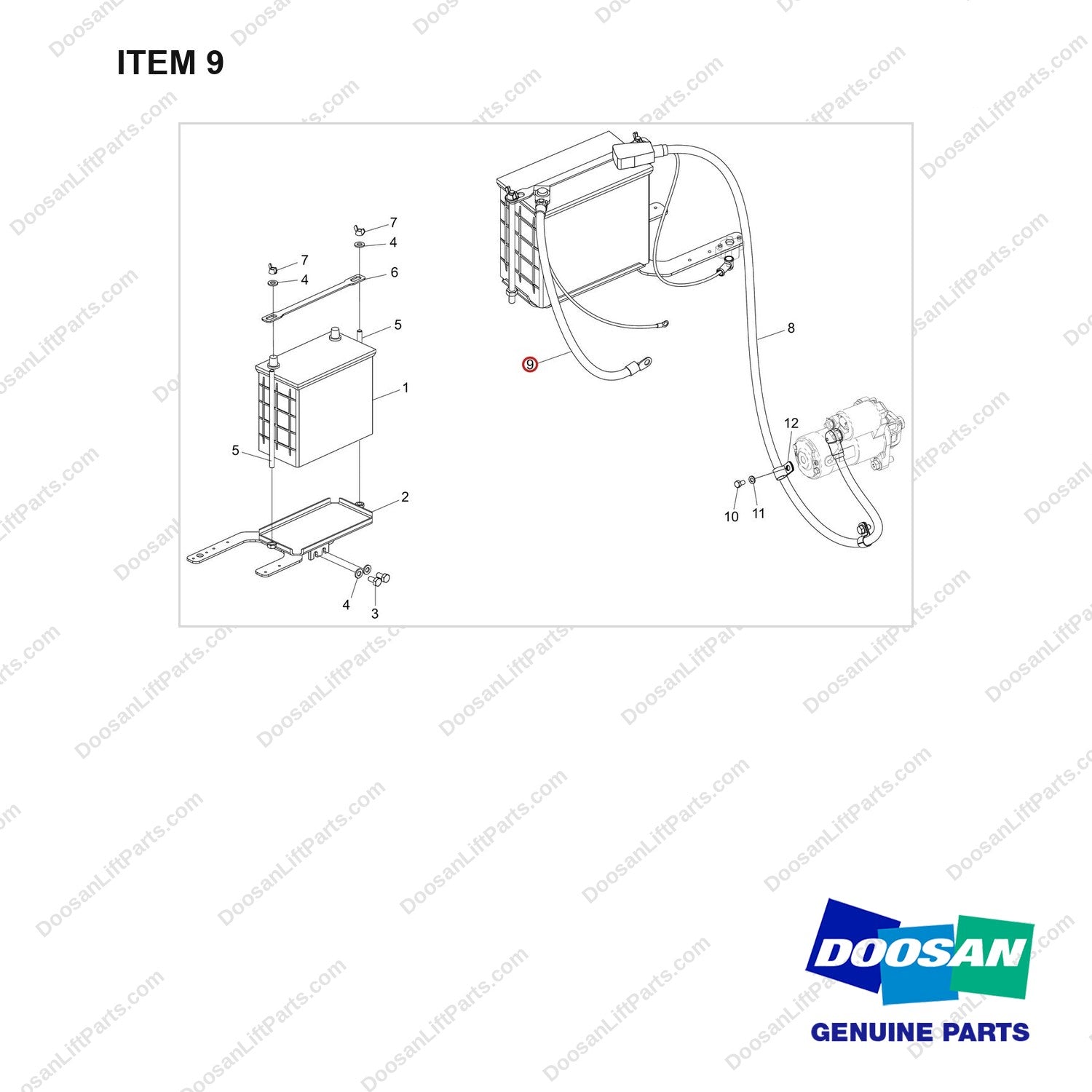 310203-11720 BATTERY GROUP - full parts diagram, item 9 marked - genuine Doosan / Bobcat forklift part