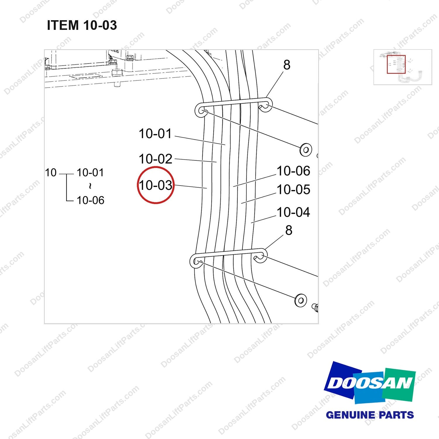 310203-11731 CABLE;POWER - parts diagram, item 10-03 shown - genuine Doosan / Bobcat forklift part