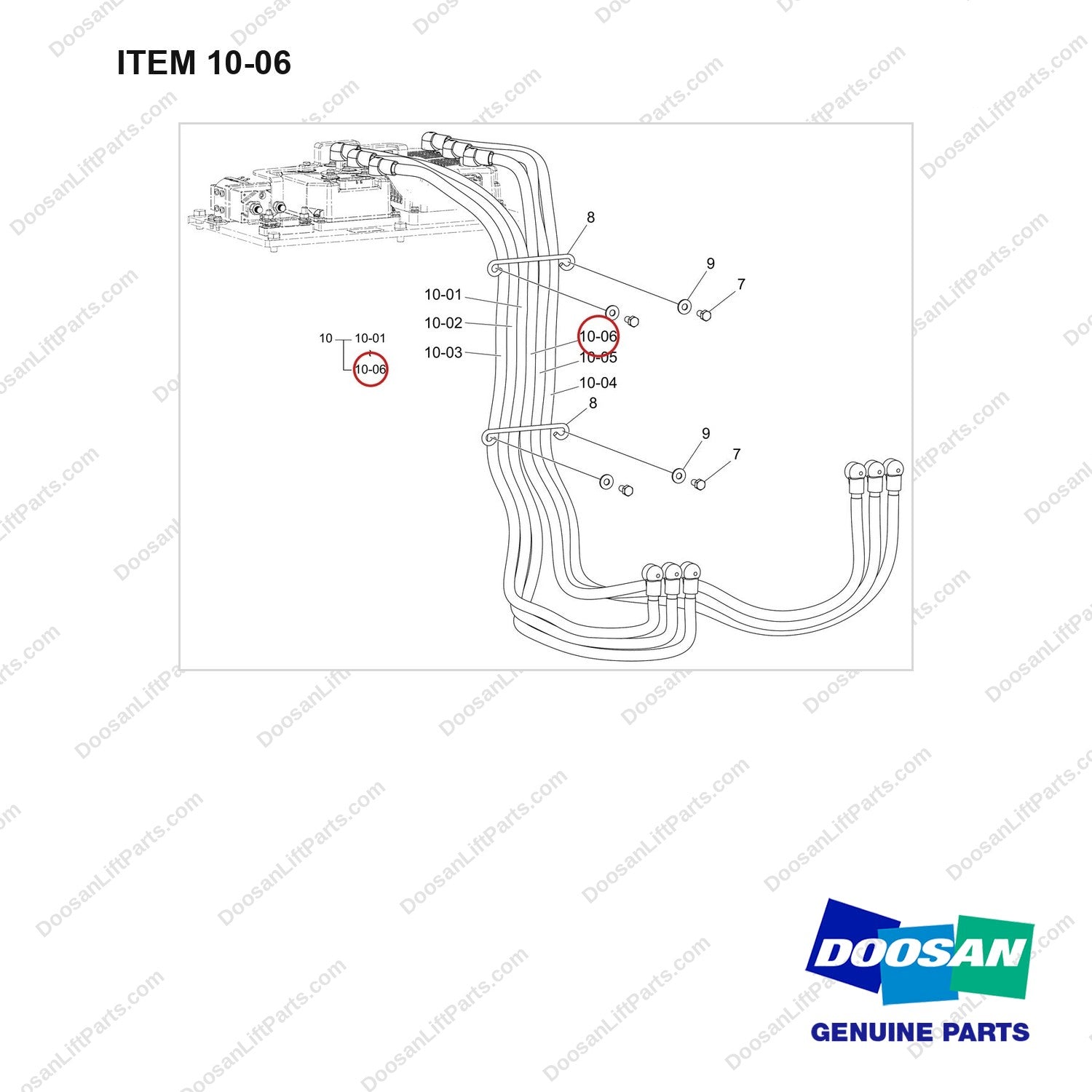 310203-11734 CABLE;POWER - full parts diagram, item 10-06 marked - genuine Doosan / Bobcat forklift part