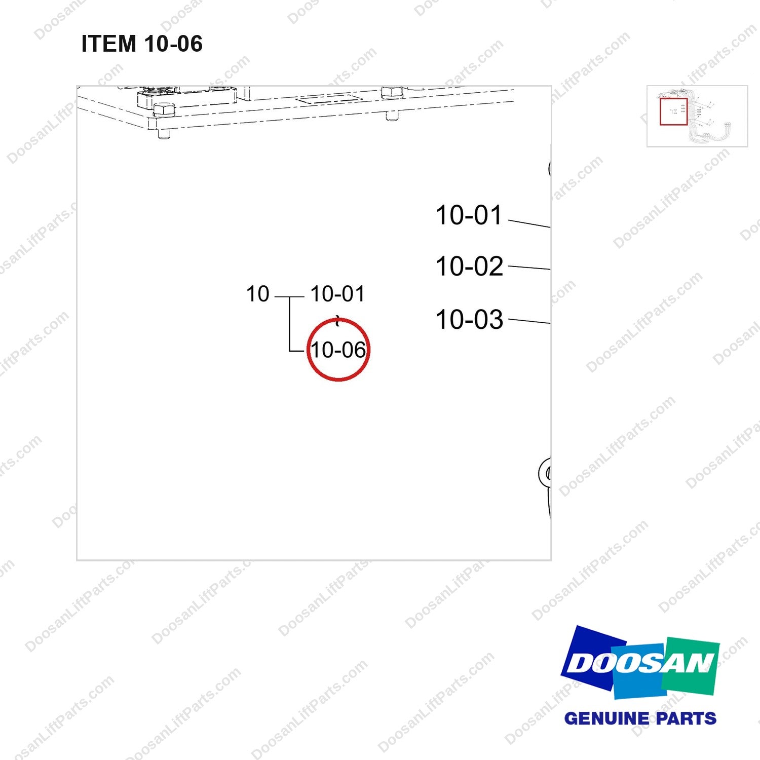 310203-11734 CABLE;POWER - parts diagram, item 10-06 shown - genuine Doosan / Bobcat forklift part