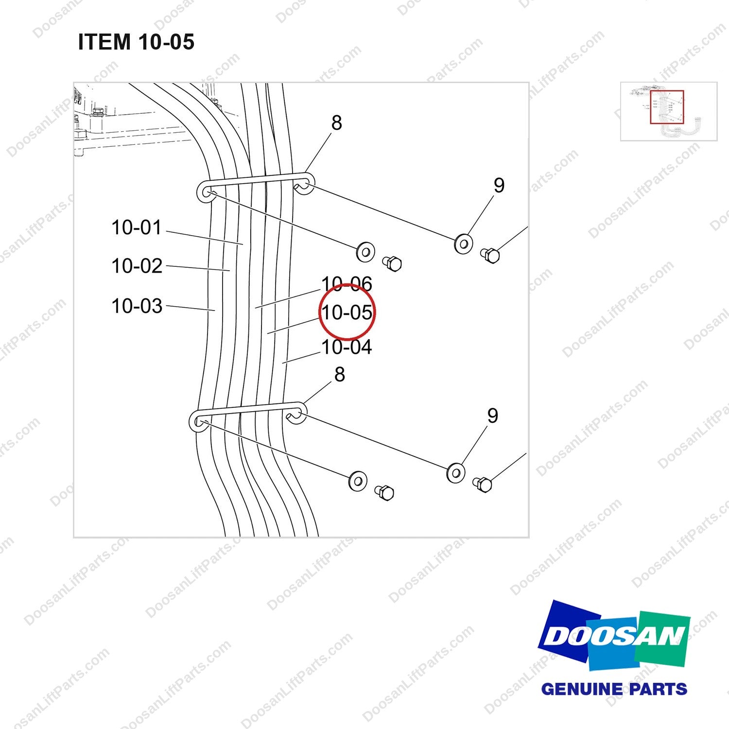 310203-11737 CABLE;POWER - parts diagram, item 10-05 shown - genuine Doosan / Bobcat forklift part