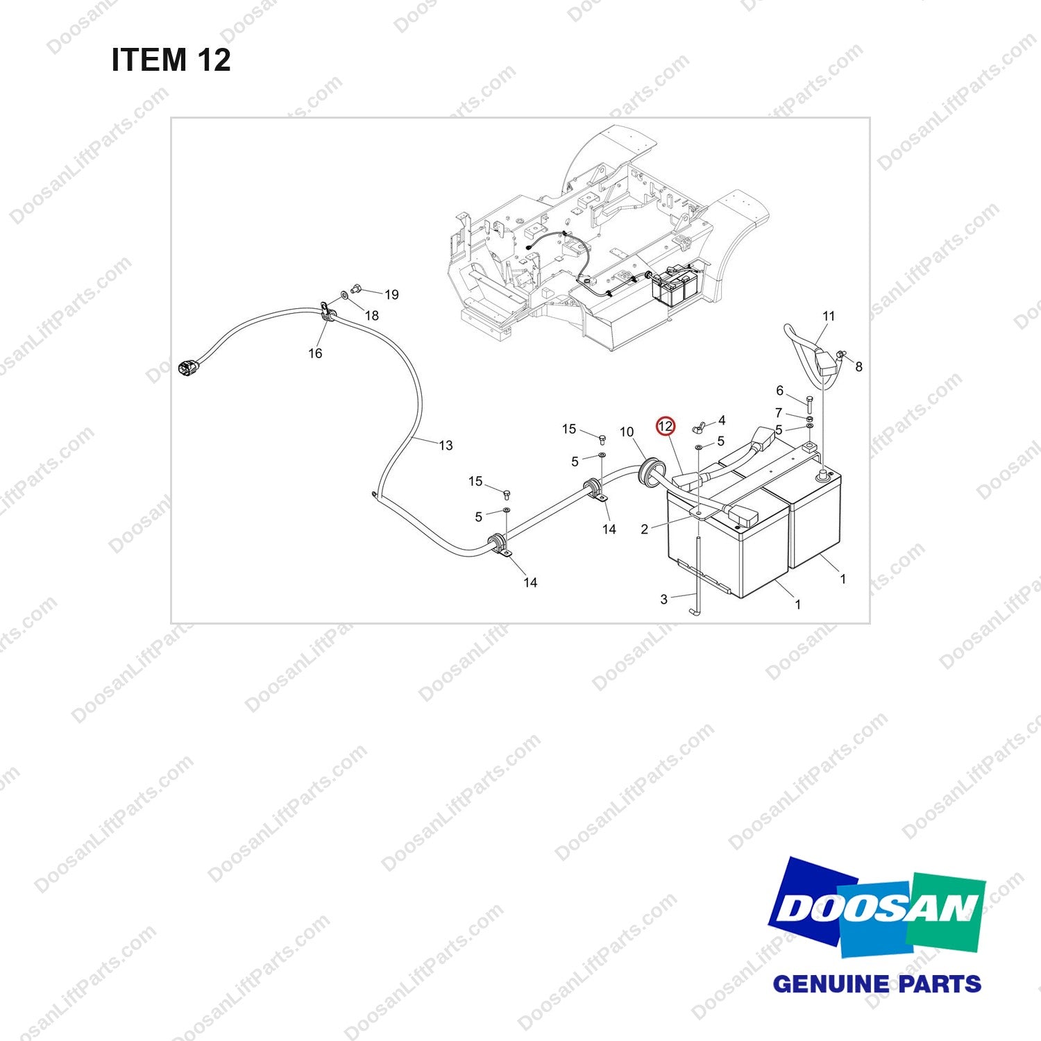310203-11914 BATTERY GP - full parts diagram, item 12 marked - genuine Doosan / Bobcat forklift part