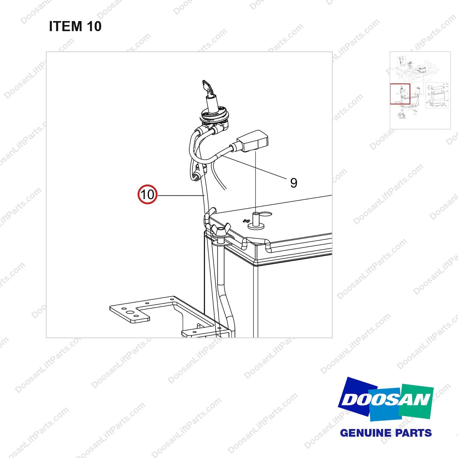 310203-11929 BATTERY GP;D40S-9 CE - parts diagram, item 10 shown - genuine Doosan / Bobcat forklift part