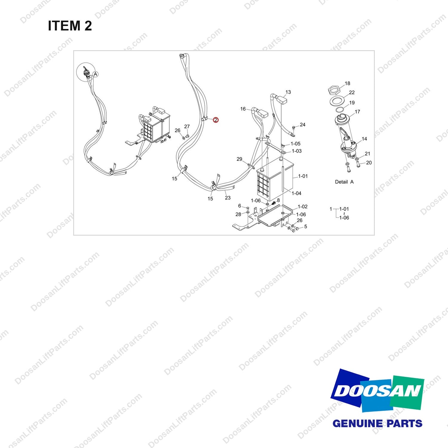 310203-12102 BATTERY GROUP;CE&UL - full parts diagram, item 2 marked - genuine Doosan / Bobcat forklift part