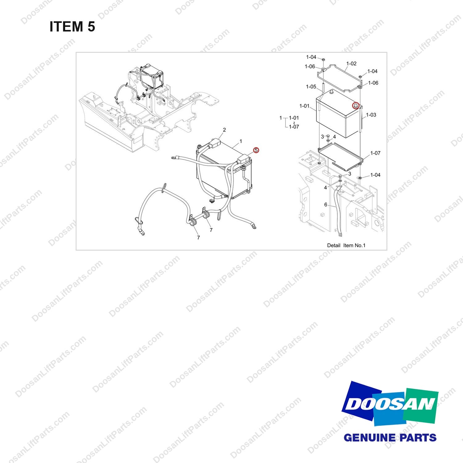 310203-12167 BATTERY GP;D25S-9 - full parts diagram, item 5 marked - genuine Doosan / Bobcat forklift part