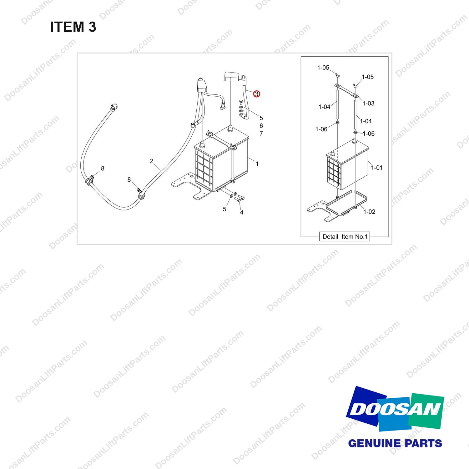 310203-12219 BATTERY GROUP - full parts diagram, item 3 marked - genuine Doosan / Bobcat forklift part
